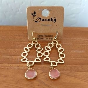 Dorothy Gold Toned Rose Quartz Crystal Drop Statement Earrings